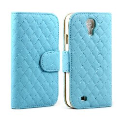 Samsung Galaxy S4 Square Flip Leather Wallet Case with Stand (Blue)